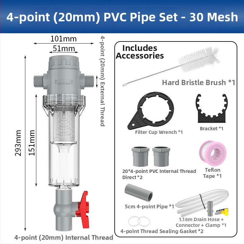 Išplėčiamas akvariumo filtras su 10–200 tinkleliu, nuosėdų kamera ir kamuoliukų vožtuvu (filtravimo medžiaga)