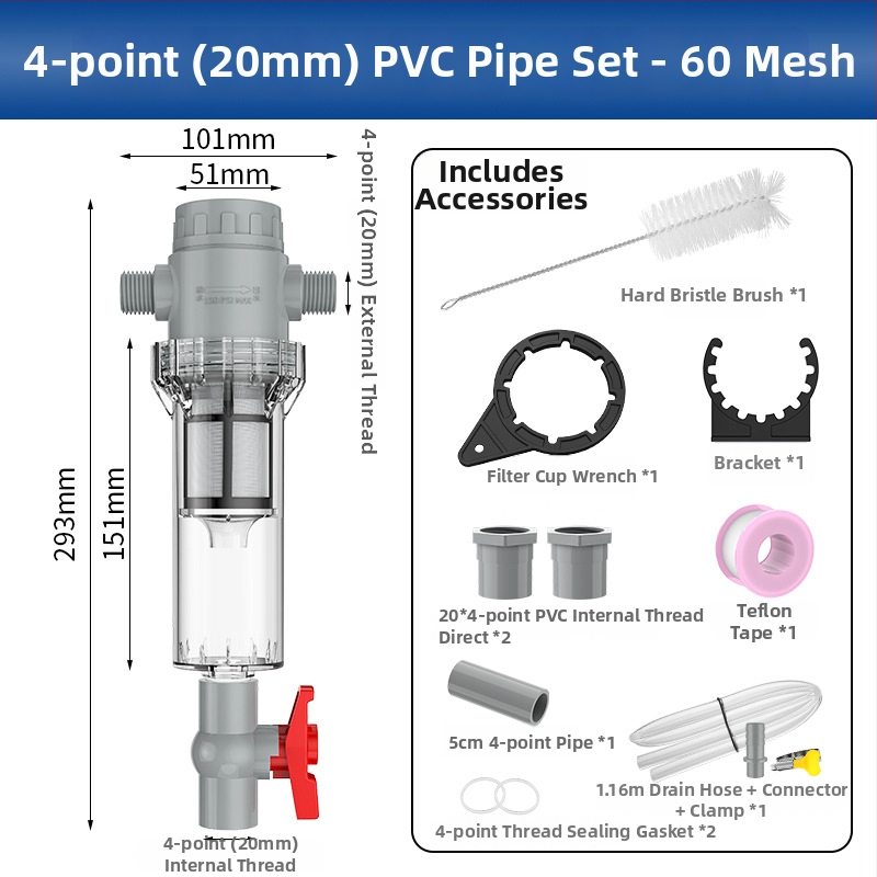 Išplėčiamas akvariumo filtras su 10–200 tinkleliu, nuosėdų kamera ir kamuoliukų vožtuvu (filtravimo medžiaga)