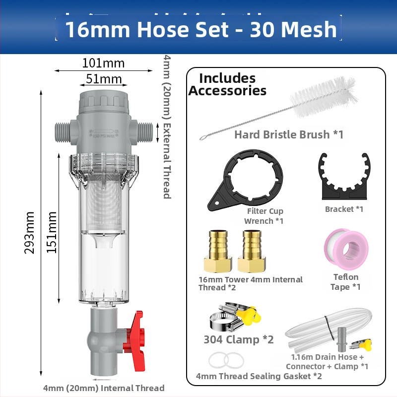 Išplėčiamas akvariumo filtras su 10–200 tinkleliu, nuosėdų kamera ir kamuoliukų vožtuvu (filtravimo medžiaga)