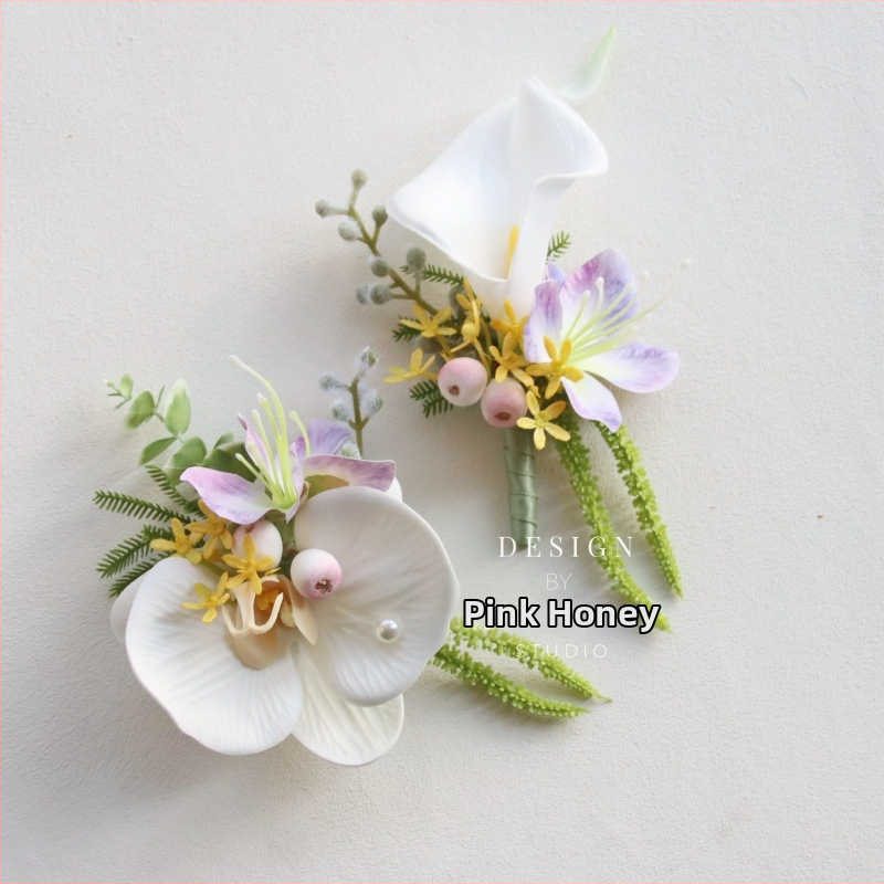 Vestuvinis riešo corsage iš šilko gėlių Calla Lily — dovana klasiokui