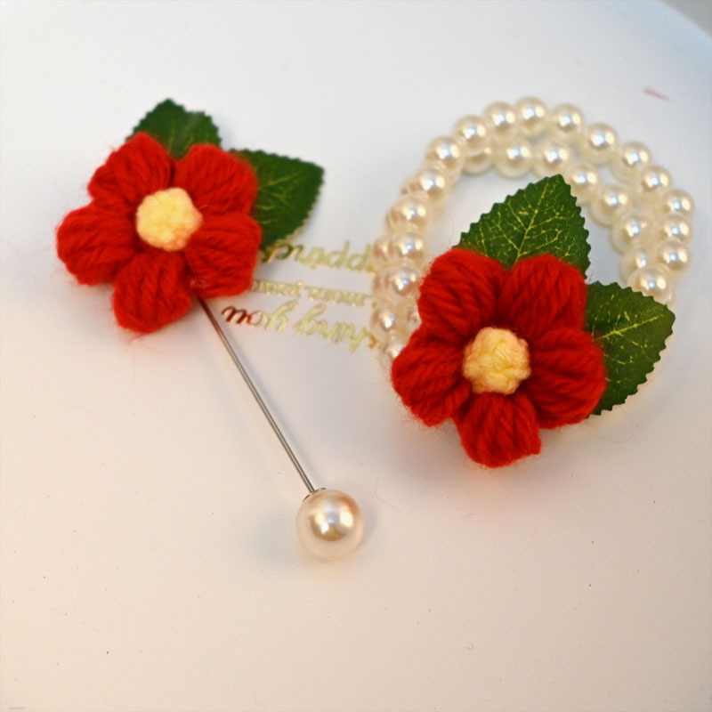 Сватбен корсаж с вълнено цвете и сплав, лепило за закрепване, възможност за печат на лого, персонализиране, едно парче, китайски стил