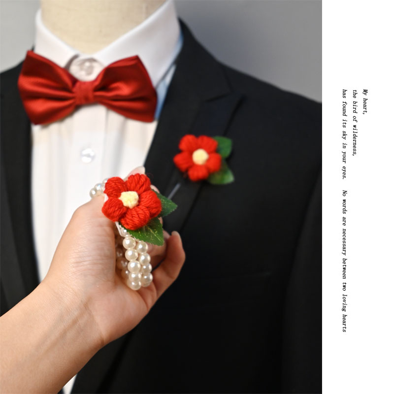 Сватбен корсаж с вълнено цвете и сплав, лепило за закрепване, възможност за печат на лого, персонализиране, едно парче, китайски стил