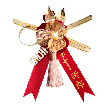 Сватбен комплект корсажни брошки за близки и гости — платова корсажна брошка, стил китайски, за сватба, марка Orange nuo yibai