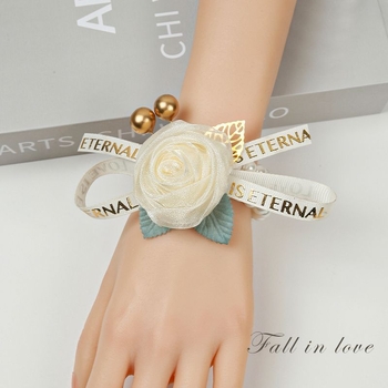 Корейски стил сватбен корсаж с перли, гривна за шаферка и цвете за ръката на булката