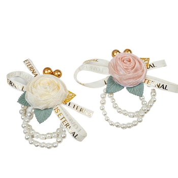 Корейски стил сватбен корсаж с перли, гривна за шаферка и цвете за ръката на булката