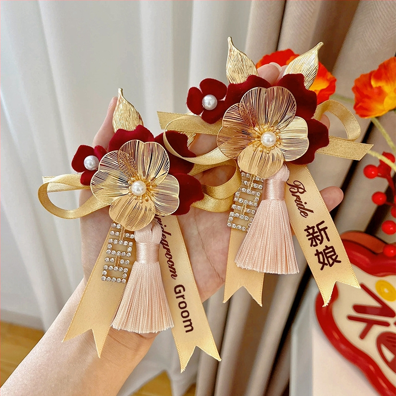 Kāzu korzāsu komplekts līgavai, līgavainim un ģimenei - metāls, roku darbs, ķīniešu stils, vidējais biezums