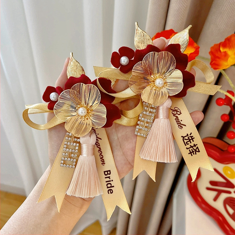 Kāzu korzāsu komplekts līgavai, līgavainim un ģimenei - metāls, roku darbs, ķīniešu stils, vidējais biezums