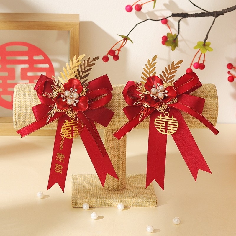 Сватбени корсажи за младоженци и семейството - метал, ръчна изработка, стил: китайски, средна дебелина