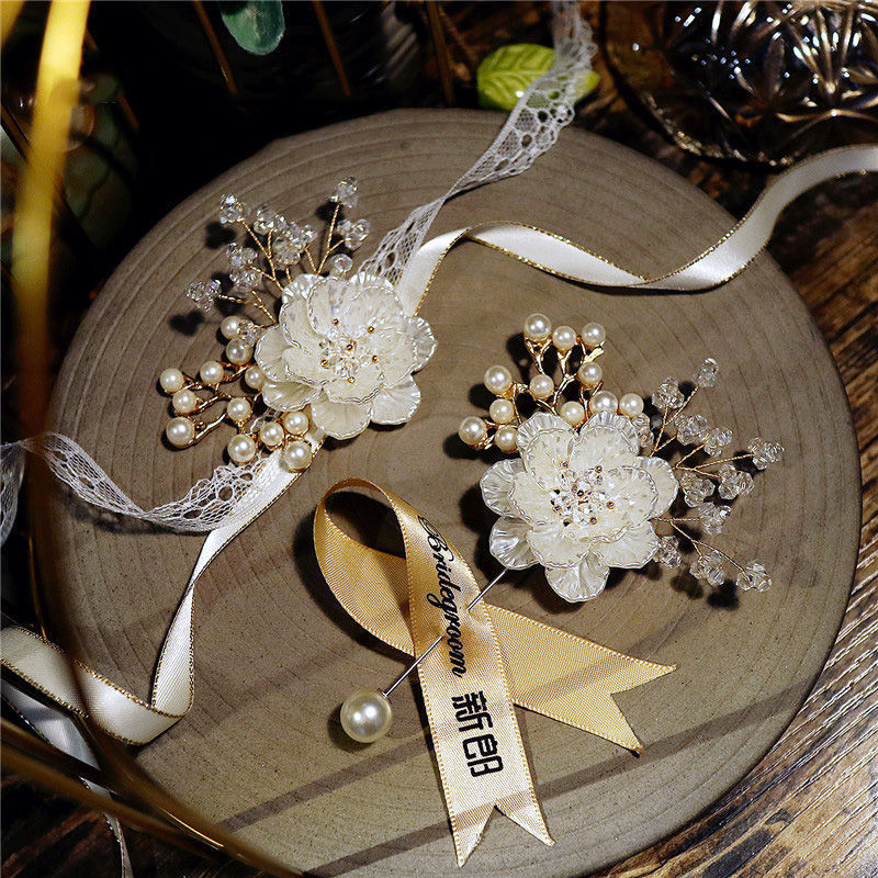 Сватбен комплект бутониери в корейски стил с горска тематика за младоженец и булка, броши за кумове, китки за шаферки и ръчно цвете за сестра (Стил: Корейски стил; Съдържание: Бутониери за младоженец и булка; Броши за кумове; Китки за шаферки; Ръчно цвете 