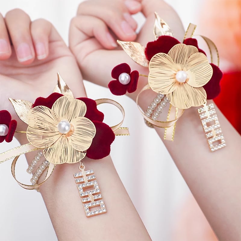 Līgavas rokassprādze — pērlīšu zīds, kāzu aksesuārs, ķīniešu stils, bez personalizācijas