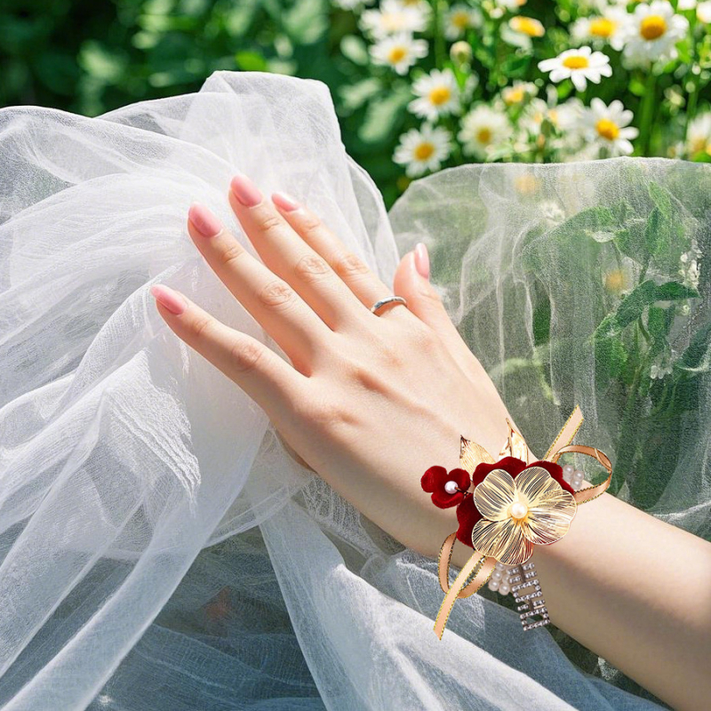 Līgavas rokassprādze — pērlīšu zīds, kāzu aksesuārs, ķīniešu stils, bez personalizācijas