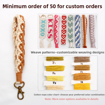 Rankų austas riešo raktų pakabukas, Mr. Huang prekės ženklas, medvilnė ir linas, ramunėlių žiedo motyvas, originalus dizainas, aukštos klasės stilius