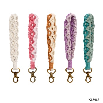 Rankų austas riešo raktų pakabukas, Mr. Huang prekės ženklas, medvilnė ir linas, ramunėlių žiedo motyvas, originalus dizainas, aukštos klasės stilius