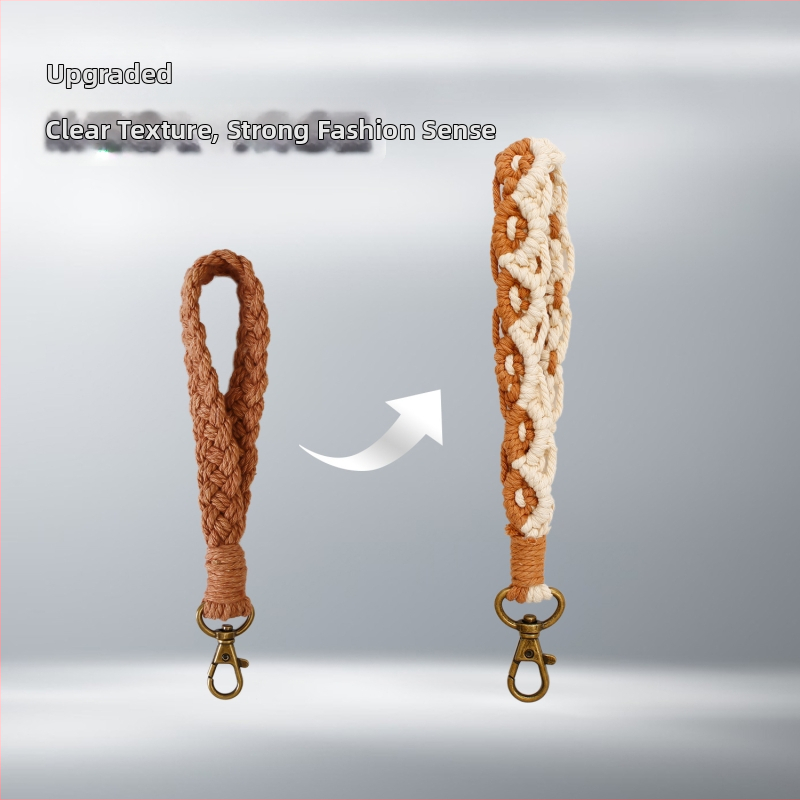 Rankų austas riešo raktų pakabukas, Mr. Huang prekės ženklas, medvilnė ir linas, ramunėlių žiedo motyvas, originalus dizainas, aukštos klasės stilius