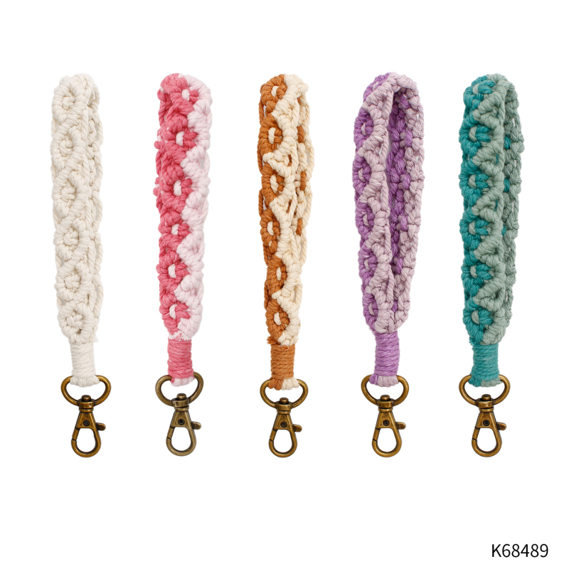 Rankų austas riešo raktų pakabukas, Mr. Huang prekės ženklas, medvilnė ir linas, ramunėlių žiedo motyvas, originalus dizainas, aukštos klasės stilius