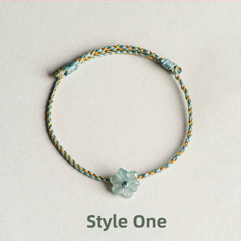 Jadeiit käevõru, käsitsi kootud orhideemotiiviga, unisex, vorm: köis, päritolu: Guangdong, Sihui jade