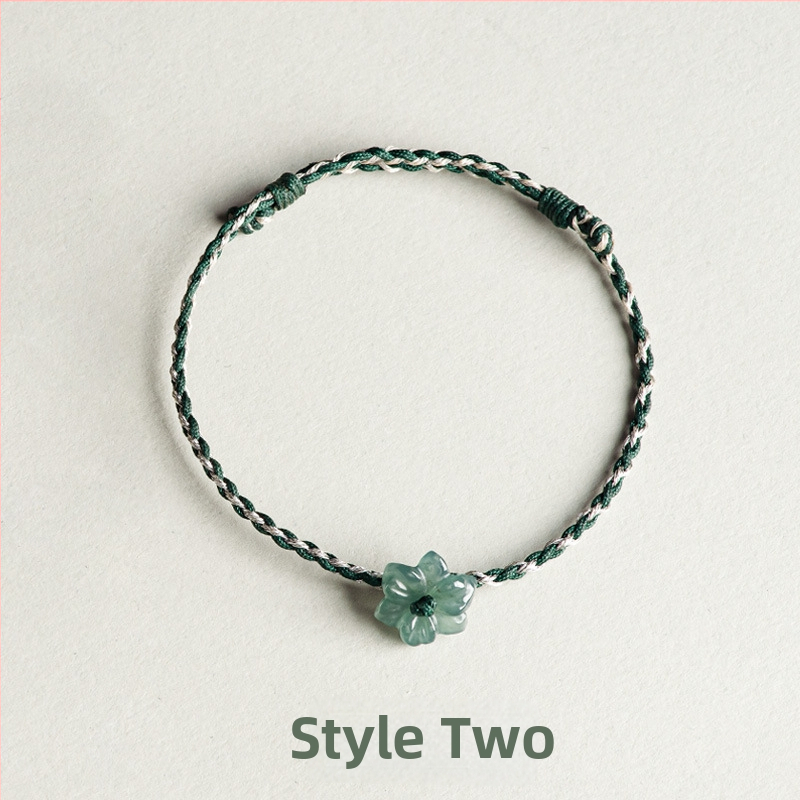 Jadeiit käevõru, käsitsi kootud orhideemotiiviga, unisex, vorm: köis, päritolu: Guangdong, Sihui jade