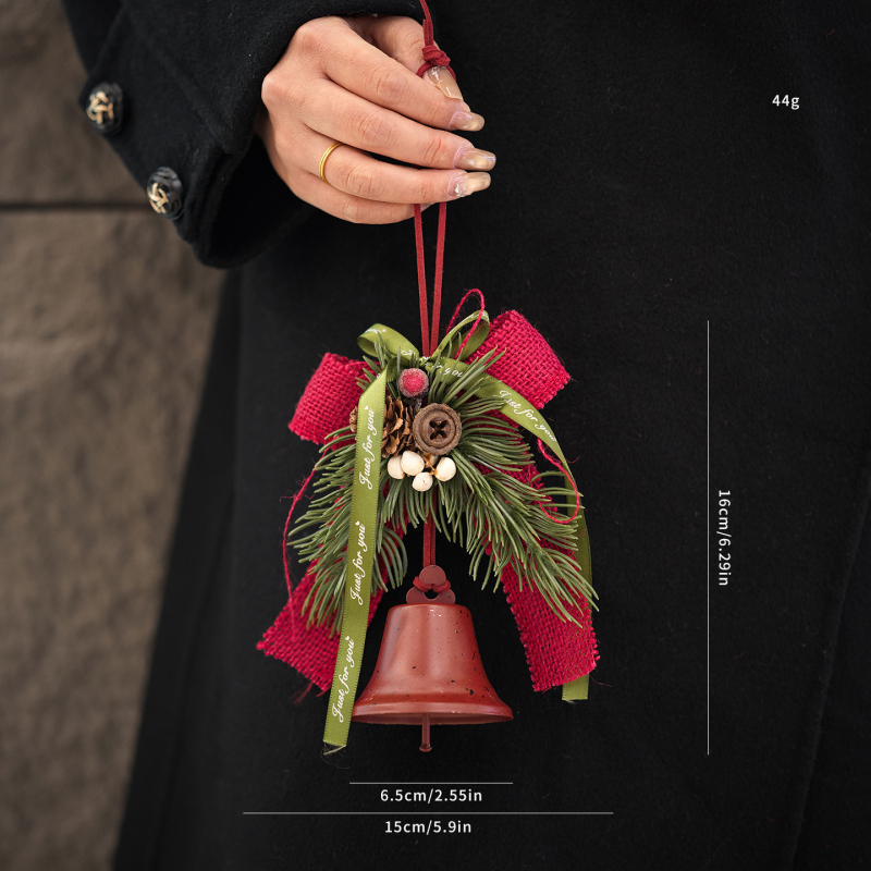 Висулка за Коледно дърво: камбанка, панделка и шишарка, минималистичен стил, метална изработка, Bolin