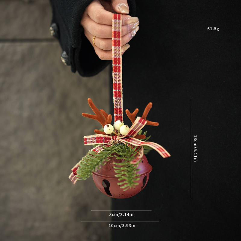 Висулка за Коледно дърво: камбанка, панделка и шишарка, минималистичен стил, метална изработка, Bolin