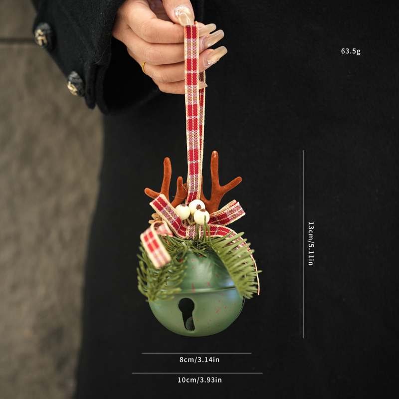 Висулка за Коледно дърво: камбанка, панделка и шишарка, минималистичен стил, метална изработка, Bolin