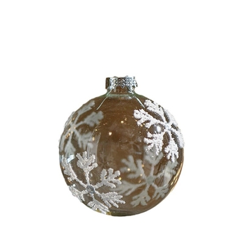 Caurskatāma stikla Ziemassvētku bumba ar kristāla spīdumu - rokdarbs, mūsdienīgs minimālisma stils; dāvana kolēģiem un draugiem