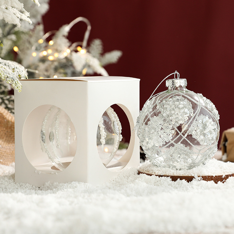 Läbipaistev klaasist jõulukaunistus kristallglitteriga – käsitöö, kaasaegne minimalistlik stiil; kingitus kolleegidele ja sõpradele