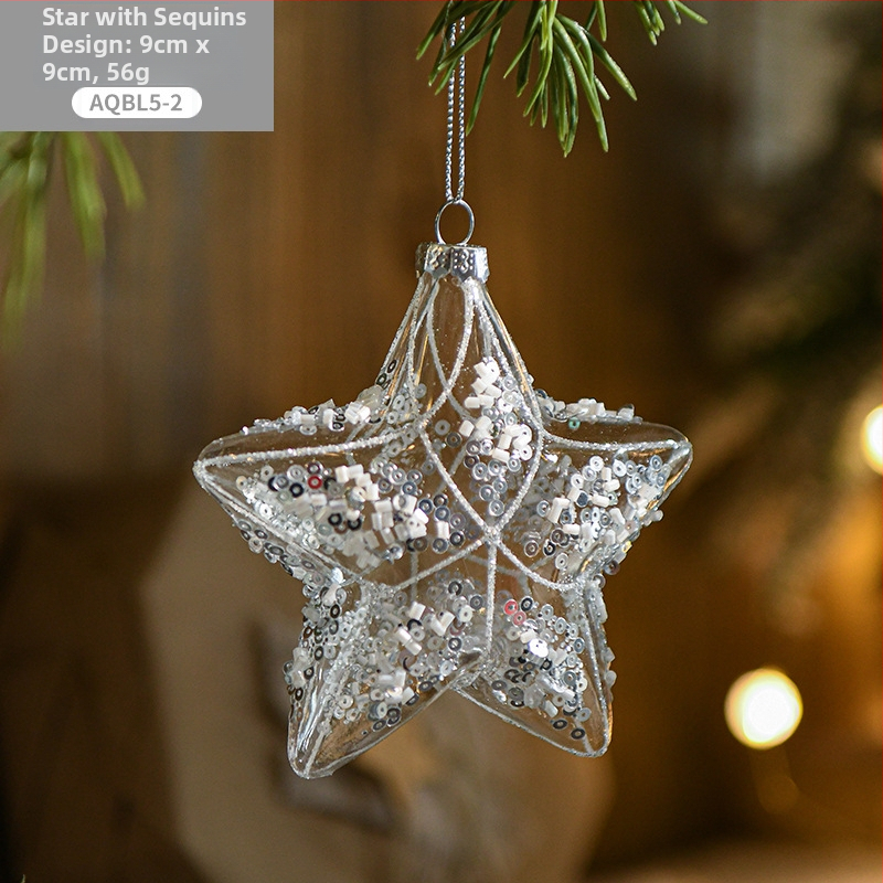 Läbipaistev klaasist jõulukaunistus kristallglitteriga – käsitöö, kaasaegne minimalistlik stiil; kingitus kolleegidele ja sõpradele