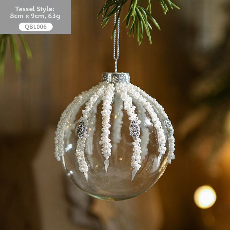 Caurskatāma stikla Ziemassvētku bumba ar kristāla spīdumu - rokdarbs, mūsdienīgs minimālisma stils; dāvana kolēģiem un draugiem