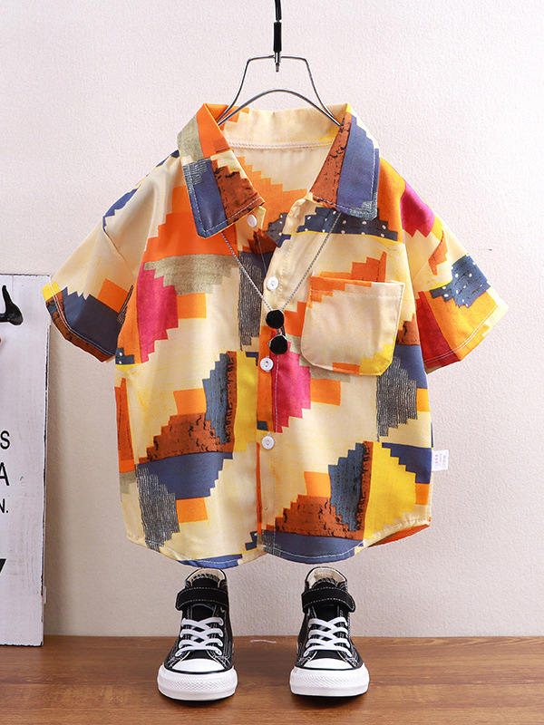 Cămașă copii Easy Cartoon, unisex, mâneci scurte, 3–8 ani (100–140 cm), amestec poliester, modele: plasa, desene animate, litere, camuflaj, abstract