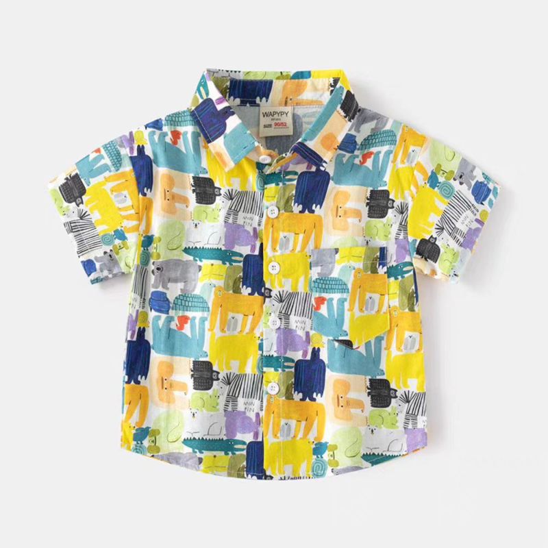 Cămașă copii Easy Cartoon, unisex, mâneci scurte, 3–8 ani (100–140 cm), amestec poliester, modele: plasa, desene animate, litere, camuflaj, abstract