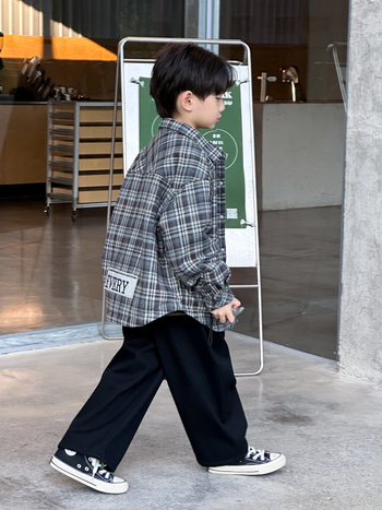 Cămașă pentru băieți cu căptușire, în dungi, stil coreean, mâneci lungi, iarna 2025