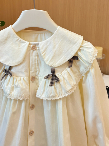 Dječja pamučna bluza za djevojčice s mašnicom i čipkom, dugi rukavi, ovratnik-stil sako, casual, proljeće i jesen, uzrast 3–8 godina