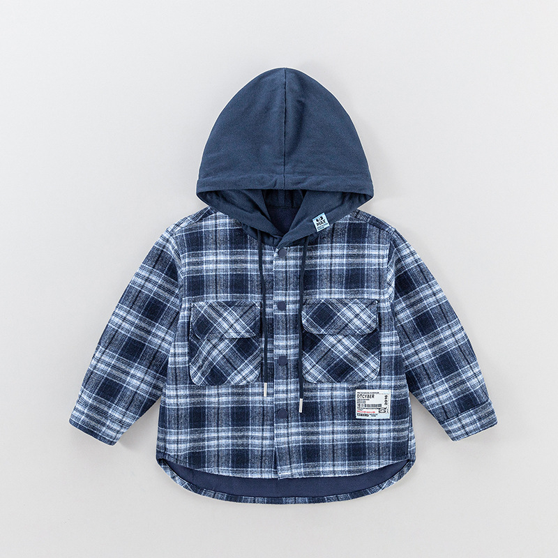 Детска зимна риза с дълги ръкави, корейски стил, флисово вътрешно, памучен бленд 35% съдържание, за деца 3–8 години, кръгло деколте