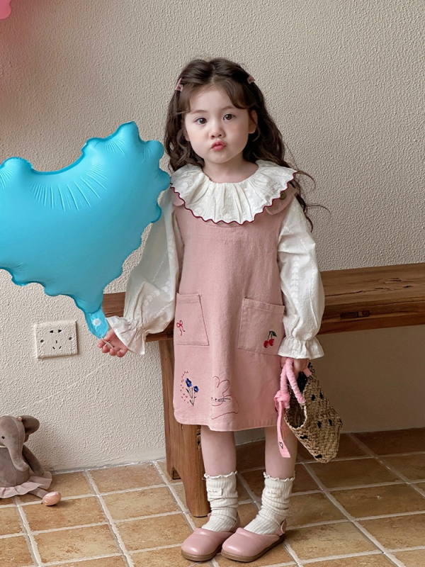Dječja haljina s trakama, 100% pamuk, korejski stil, proljeće-jesen, za uzrast 3-8 godina