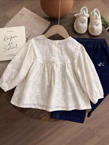 Dječja košulja za djevojčice s čipkastim vezom cvjetova, pamučna, dugi rukav, univerzalan stil, za proljeće i jesen, uzrast 3–8 godina