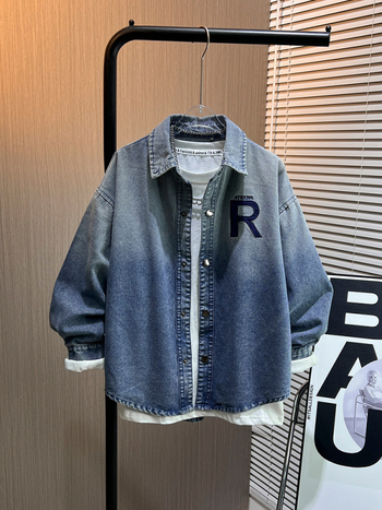 Дънково яке-риза за момчета, дълги ръкави, яка лацпол, 65% памук 35% полиестер, пролетен стил