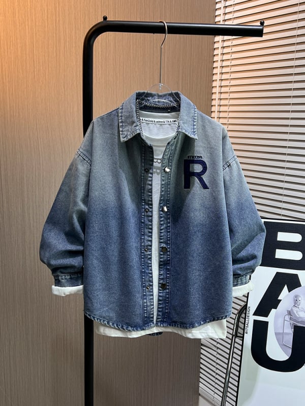 Zēnu džinsa krekli-jaka, garas piedurknes, kakla ar lapeli, 65% kokvilna, 35% poliester, pavasara stils