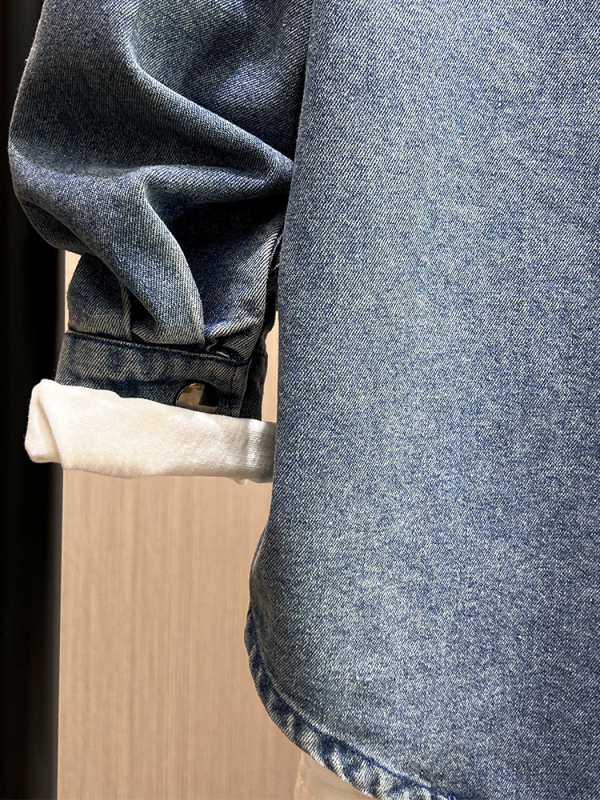 Дънково яке-риза за момчета, дълги ръкави, яка лацпол, 65% памук 35% полиестер, пролетен стил