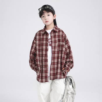 Koreai stílusú gyerekeknek készült kockás hosszú ujjú ing, tavasz–őszre