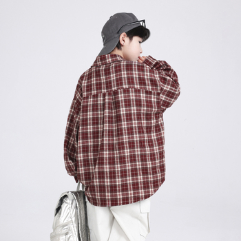 Koreai stílusú gyerekeknek készült kockás hosszú ujjú ing, tavasz–őszre