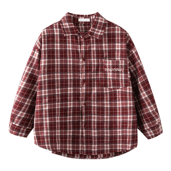 Koreai stílusú gyerekeknek készült kockás hosszú ujjú ing, tavasz–őszre