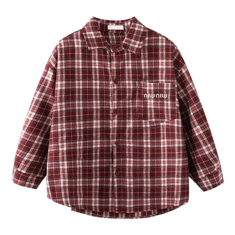 Koreai stílusú gyerekeknek készült kockás hosszú ujjú ing, tavasz–őszre