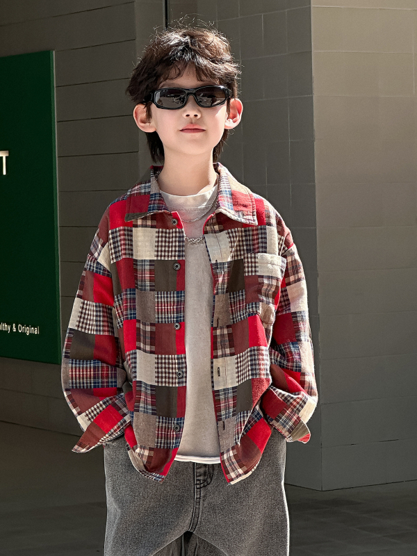 Cotton Shop dječja jesenja košulja s kariranim uzorkom, korejski stil, britanski inspiriran casual 2025