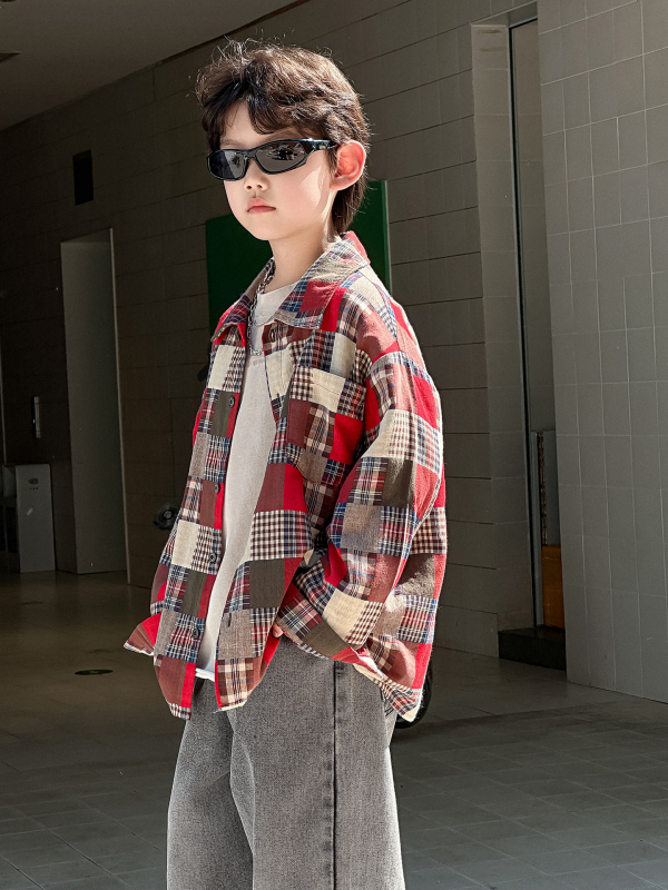 Cotton Shop dječja jesenja košulja s kariranim uzorkom, korejski stil, britanski inspiriran casual 2025