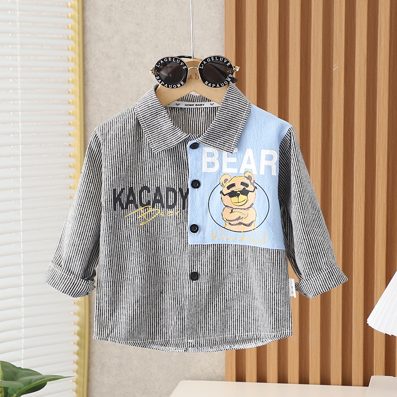 Dječja prugasta košulja s dugim rukavima, ovratnik u stilu lapel, 95% pamuk, za uzrast 1-3 godina