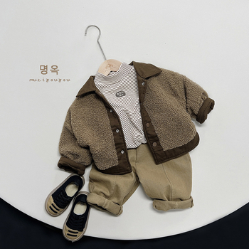Dječja reverzibilna košulja s flis podstavom, korejski Mori retro stil, 100% pamuk, dugi rukavi, ovratnik lapel, topla za zimu, uzrast 3–8 godina