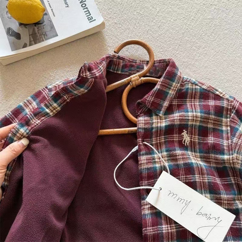 Dječja košulja, pamuk 60% s brušenim završetkom, korejski stil, rever ovratnik, dugi rukav, zima 2024