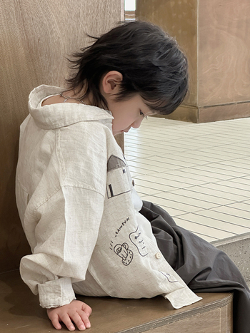 Cămașă-jachetă pentru copii, Lyocell 47%, mâneci lungi, guler rever, model animal