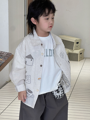 Cămașă-jachetă pentru copii, Lyocell 47%, mâneci lungi, guler rever, model animal