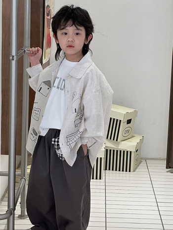 Cămașă-jachetă pentru copii, Lyocell 47%, mâneci lungi, guler rever, model animal